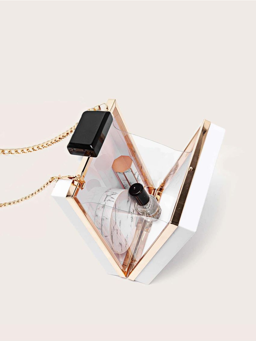 Mini Box Bag Color Block Chain PMMA