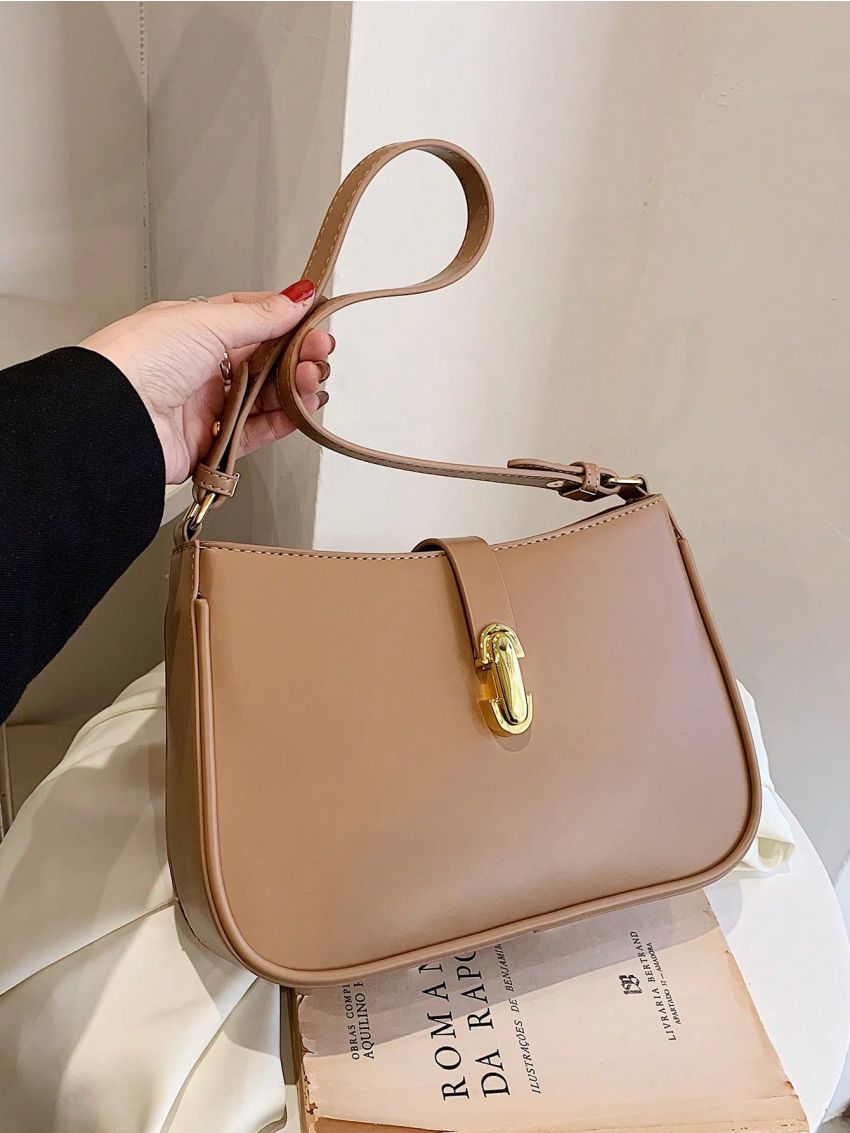 Metal Decor Hobo Bag PU Brown