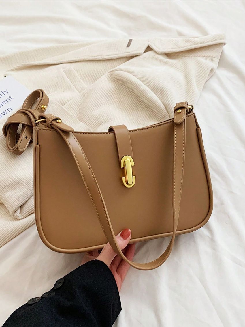 Metal Decor Hobo Bag PU Brown