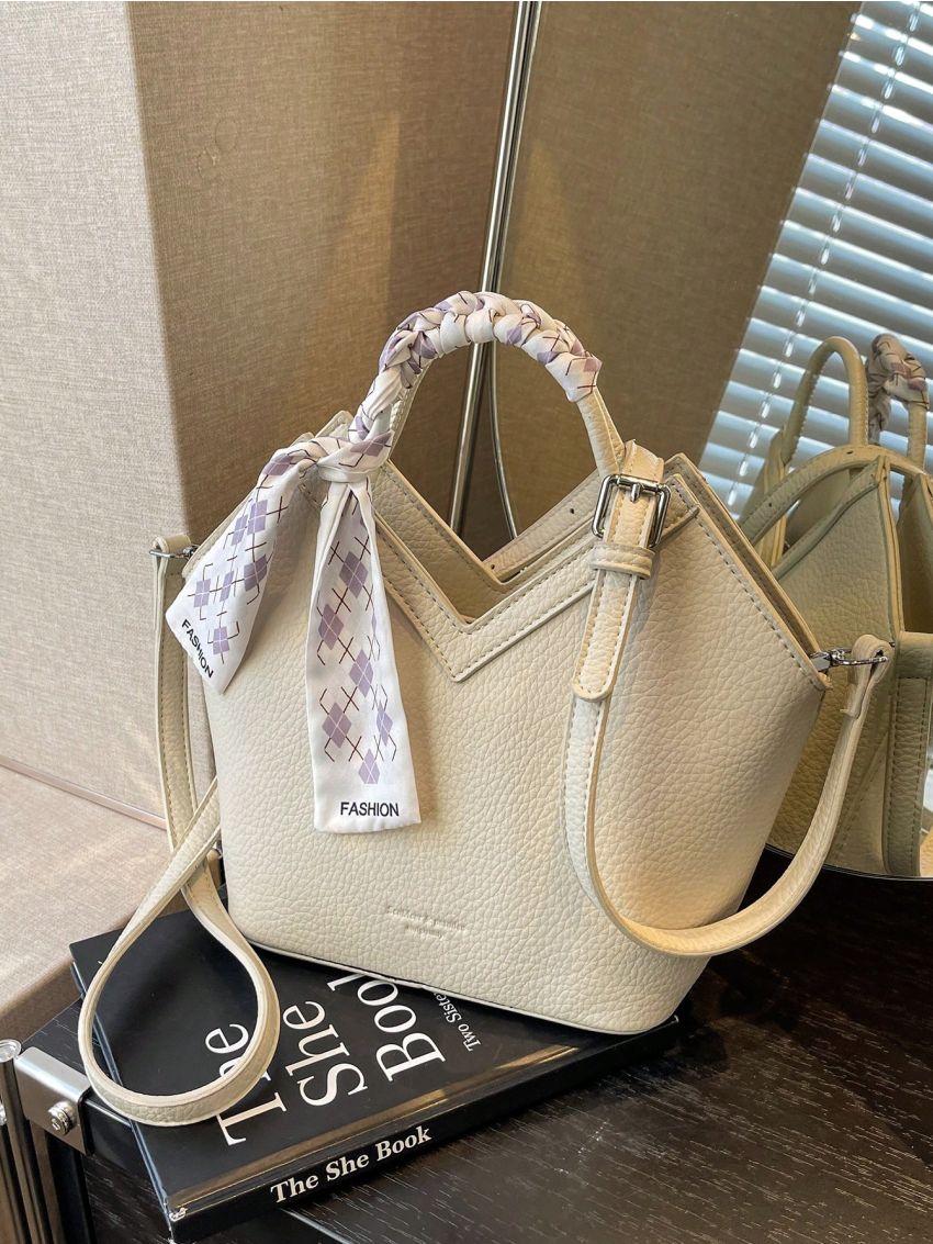 Medium Satchel Bag Double Handle Letter Embossed Detail