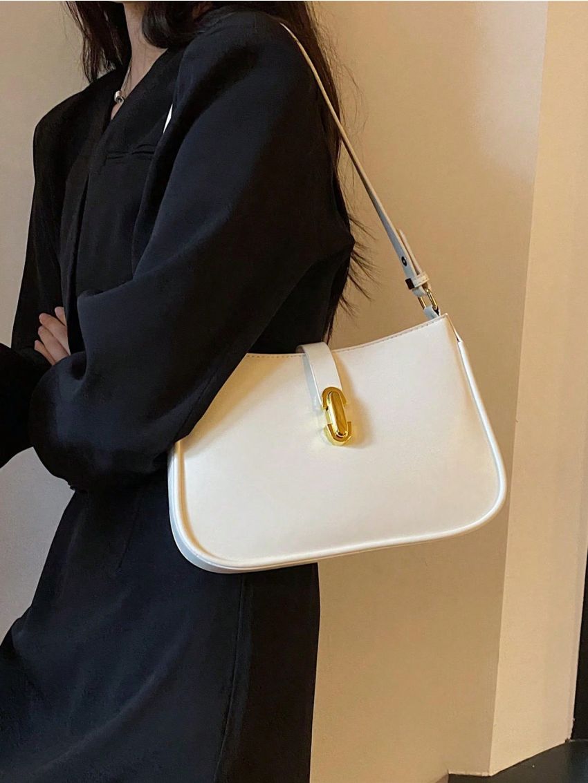 Medium Shoulder Bag Solid Color Metal Decor