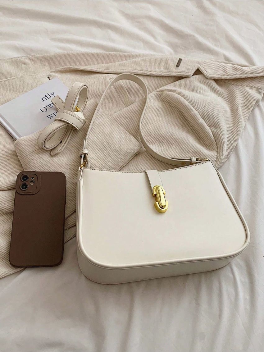 Medium Shoulder Bag Solid Color Metal Decor