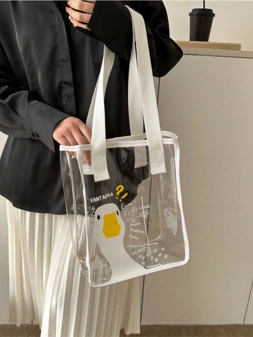 Cartoon Graphic Square Bag Small Double Handle, Clear Bag