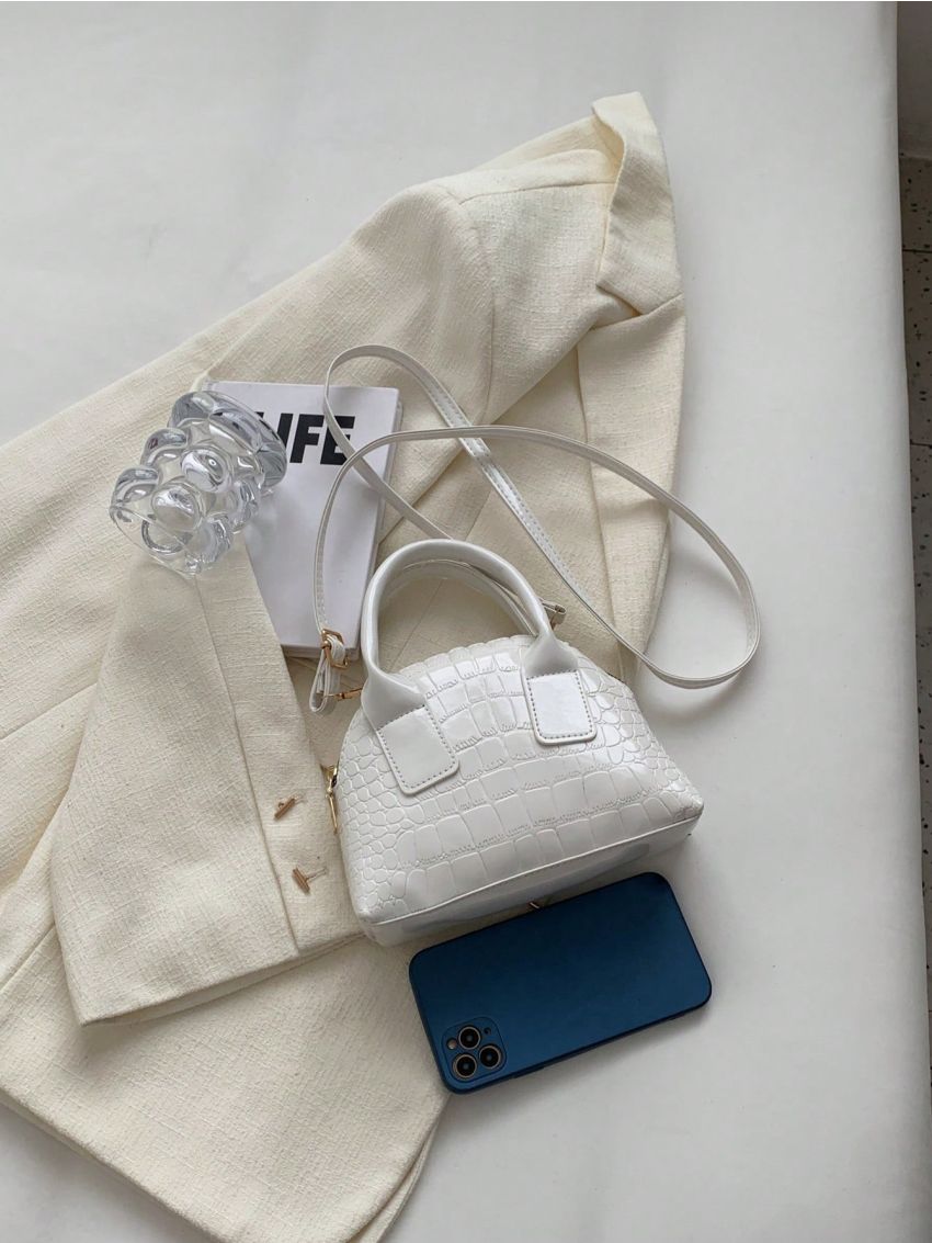 Crocodile Embossed Dome Bag Mini Zipper