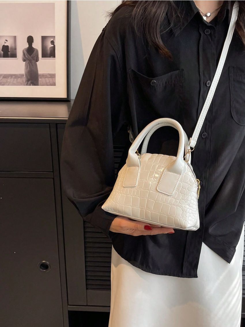 Crocodile Embossed Dome Bag Mini Zipper