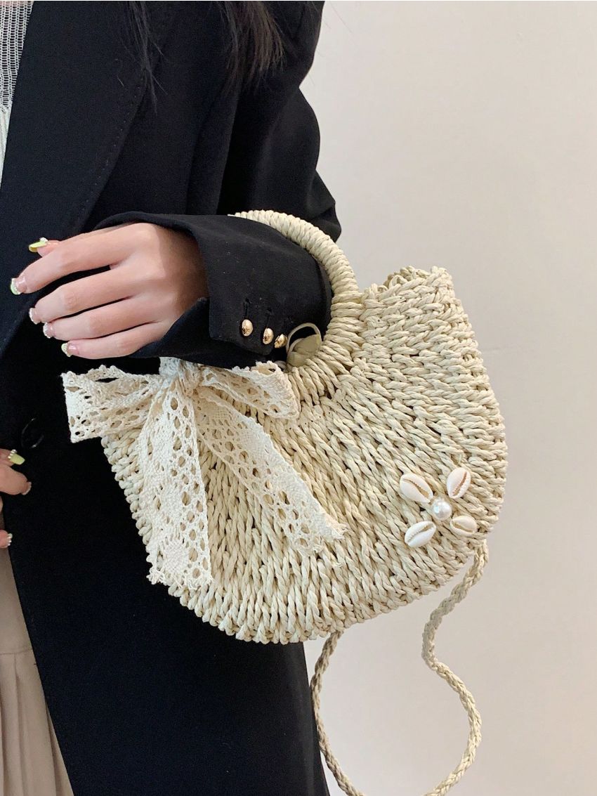 Twilly Scarf Decor Straw Bag Small Vacation