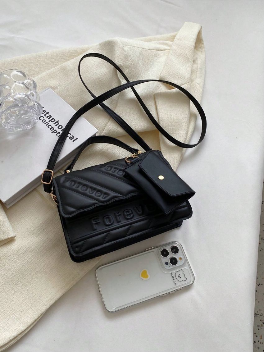 Letter Graphic Square Bag Flap With Coin Purse