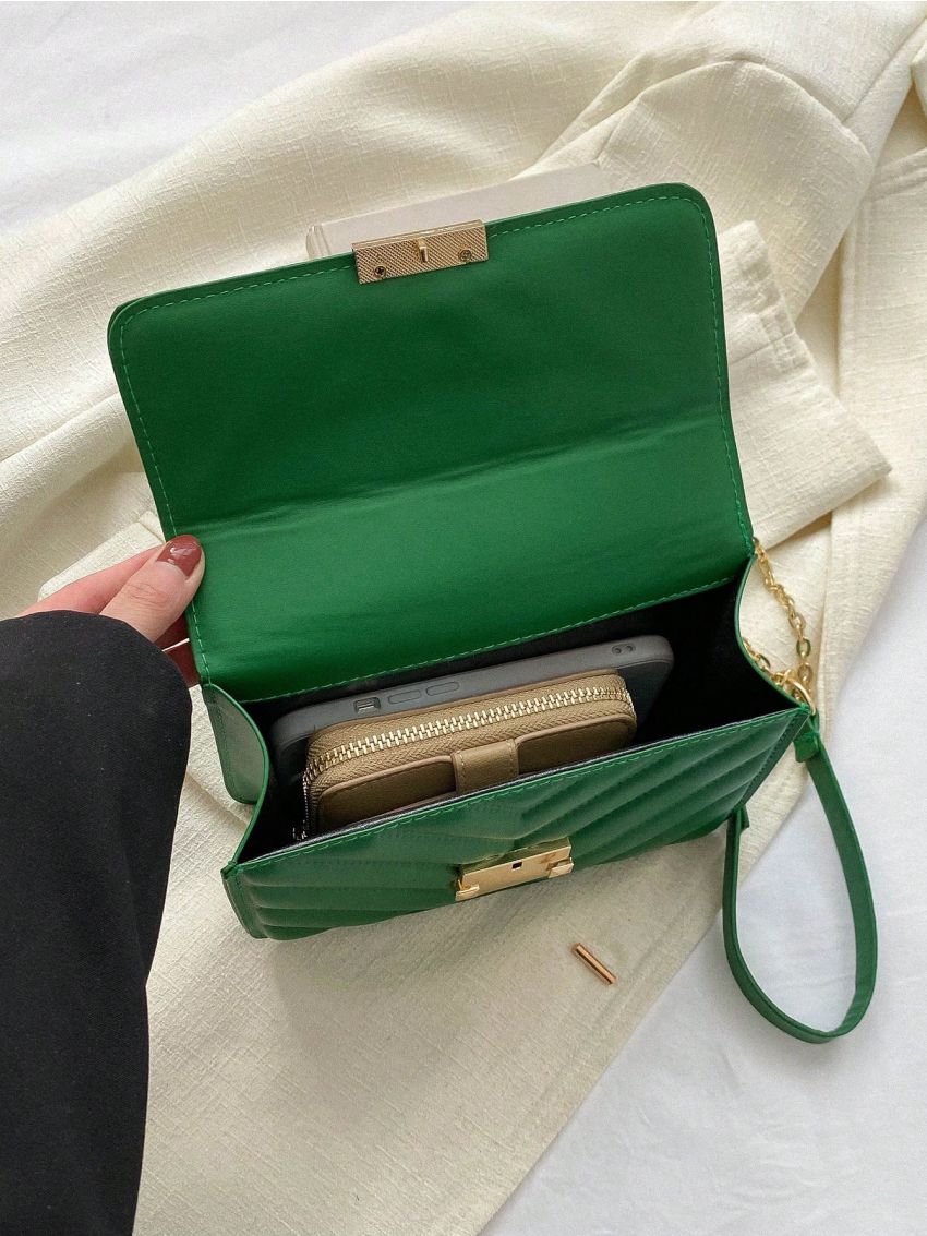 Chevron Square Bag Mini Flap Green