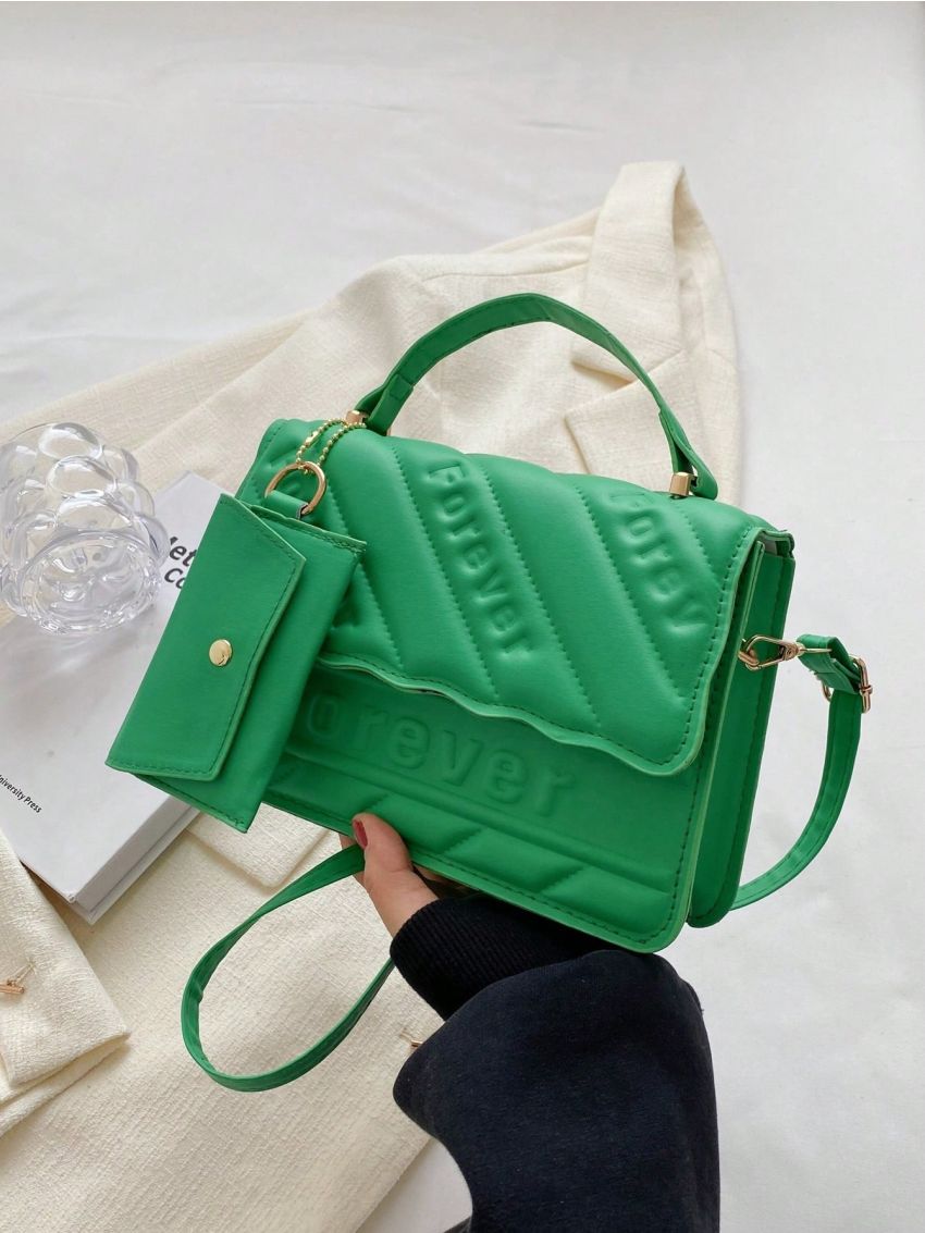 Letter Graphic Square Bag Flap With Coin Purse