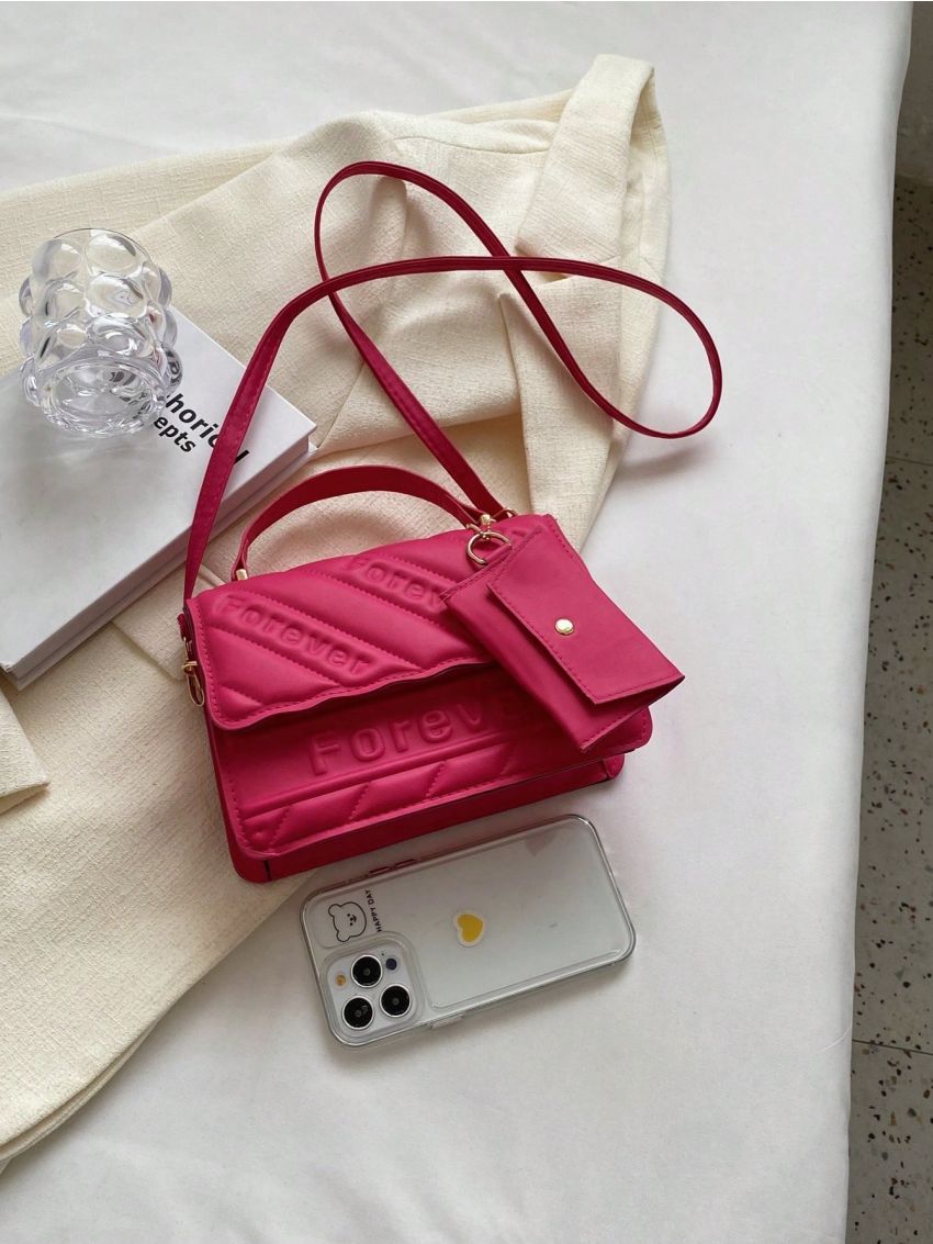 Letter Graphic Square Bag Flap With Coin Purse