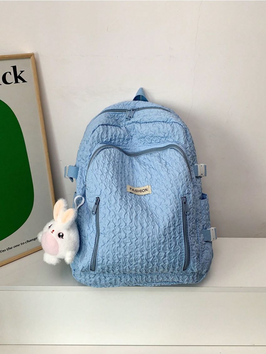 Letter Patch Decor Classic Backpack Zipper Without Bag Charm