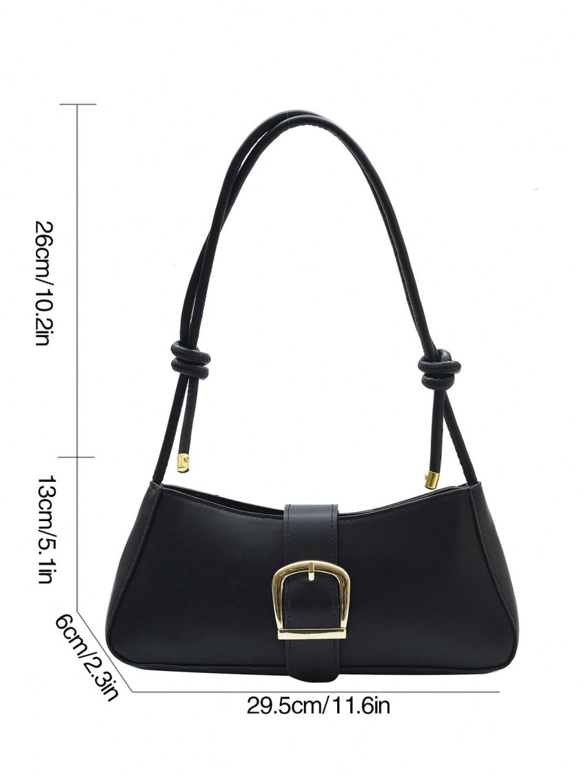 Mini Baguette Bag Buckle Decor With Zipper PU