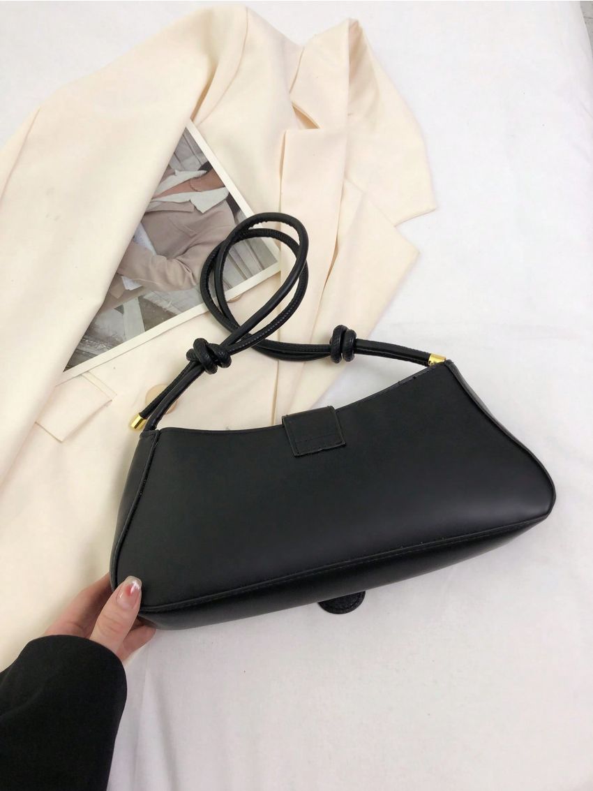 Mini Baguette Bag Buckle Decor With Zipper PU