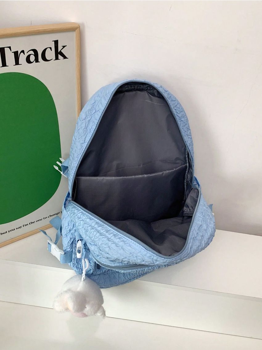 Letter Patch Decor Classic Backpack Zipper Without Bag Charm