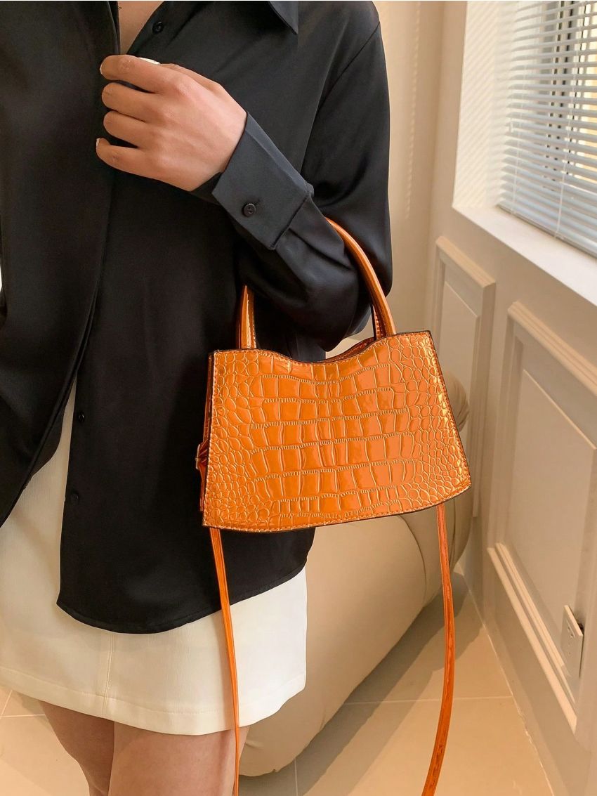 Crocodile Embossed Satchel Bag Double Handle Funky