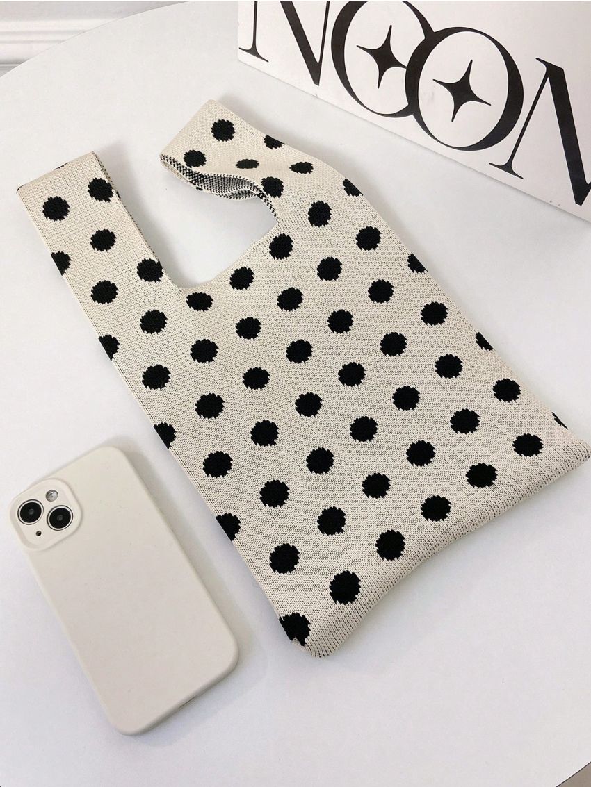 Polka Dot Graphic Crochet Bag Mini Double Handle