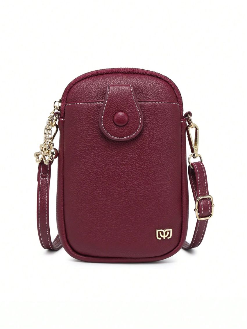 Metal Decor Phone Wallet Solid Color