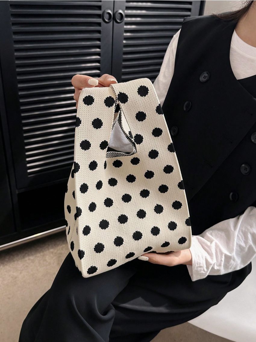 Polka Dot Graphic Crochet Bag Mini Double Handle