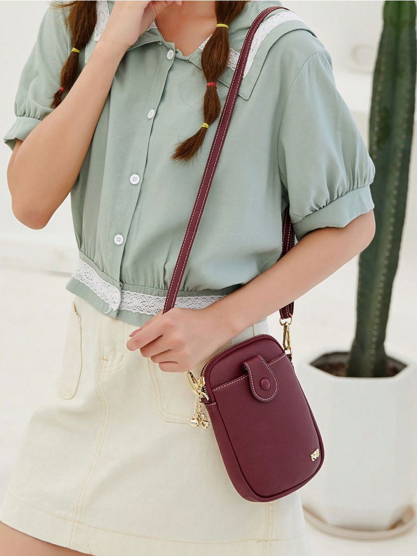 Metal Decor Phone Wallet Solid Color