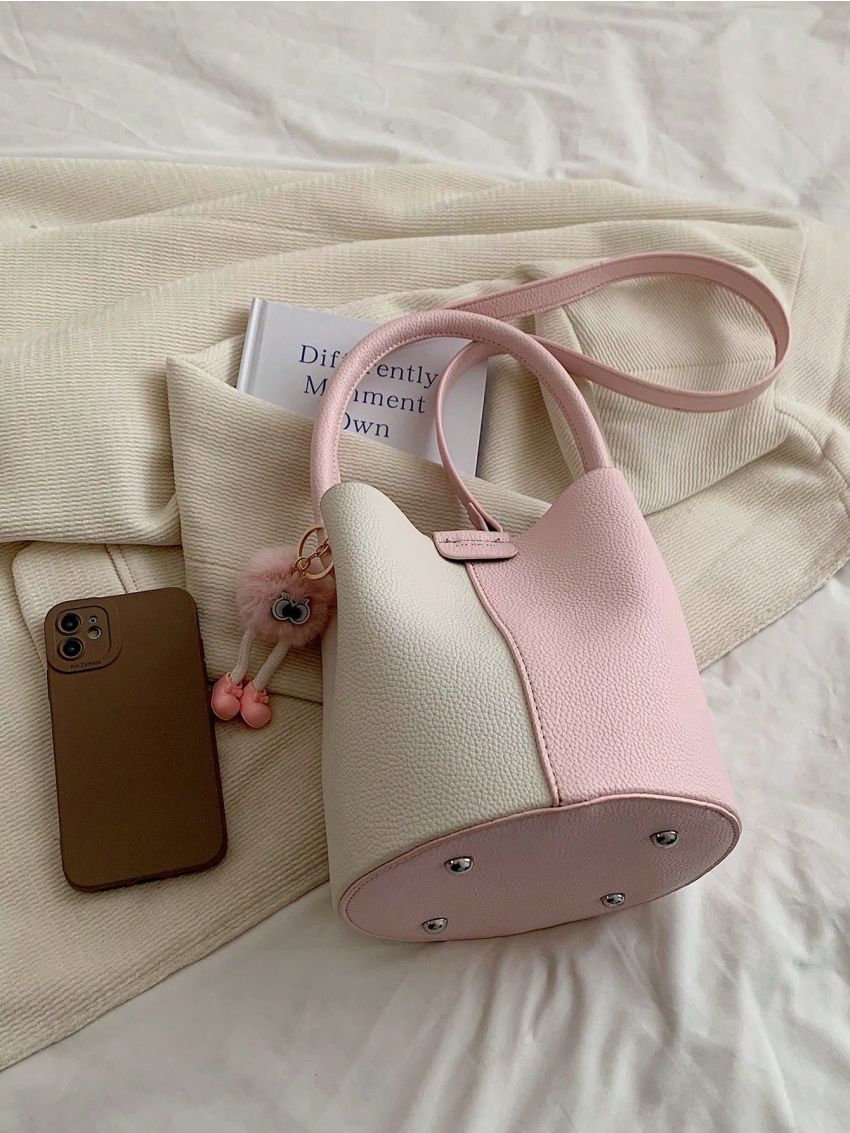 Two Tone Bucket Bag Mini With Bag Charm