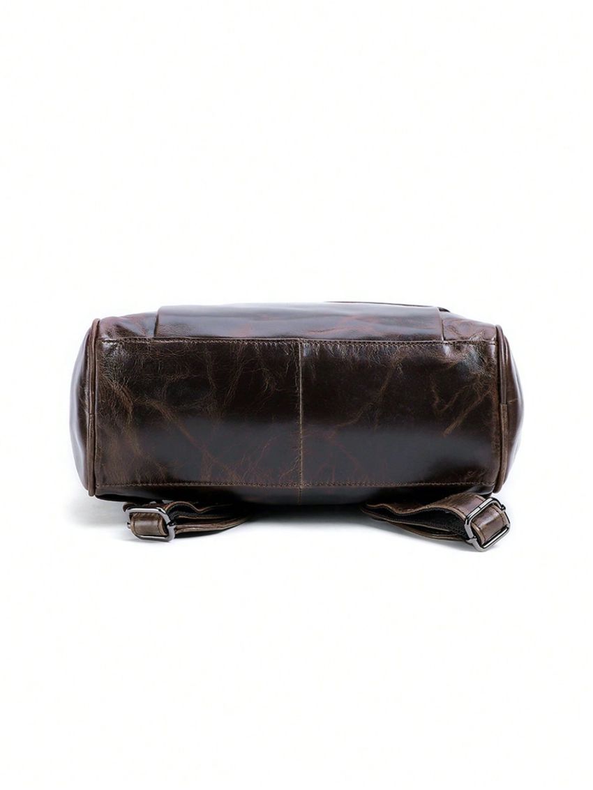 Mini Casual Daypack Brown Minimalist Genuine Leather For Daily Camping Bag