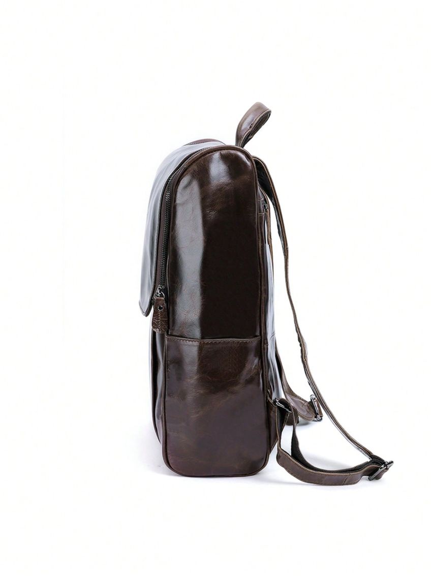 Mini Casual Daypack Brown Minimalist Genuine Leather For Daily Camping Bag