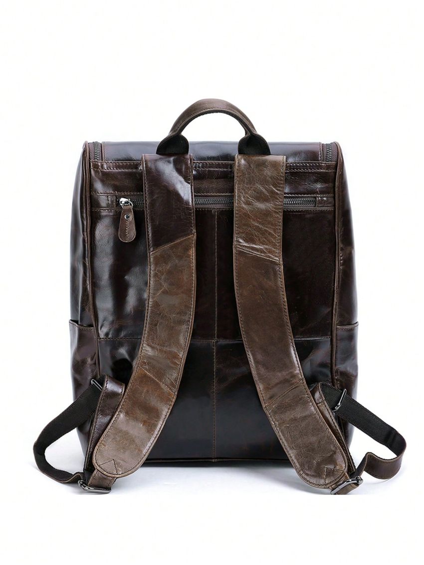 Mini Casual Daypack Brown Minimalist Genuine Leather For Daily Camping Bag