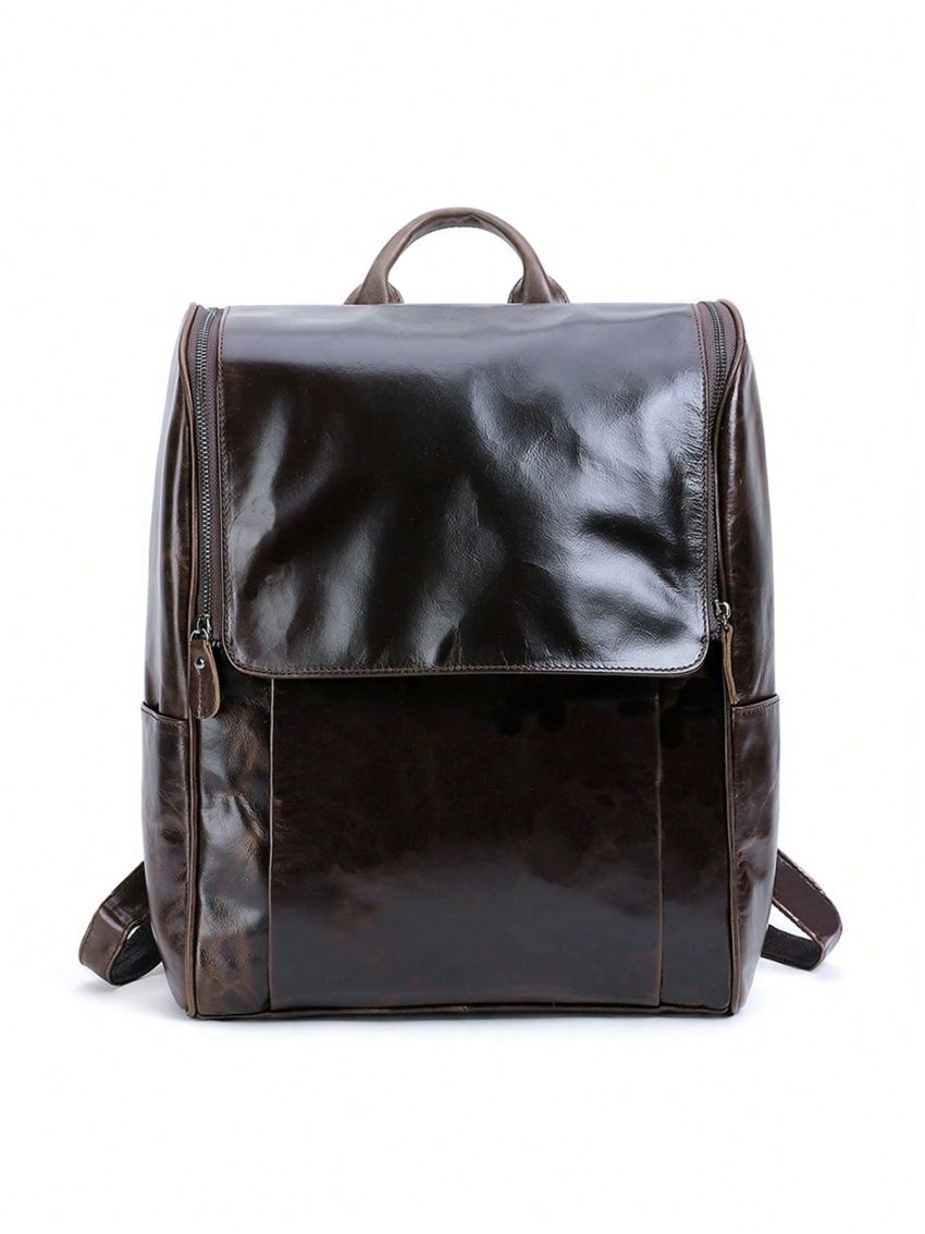 Mini Casual Daypack Brown Minimalist Genuine Leather For Daily Camping Bag