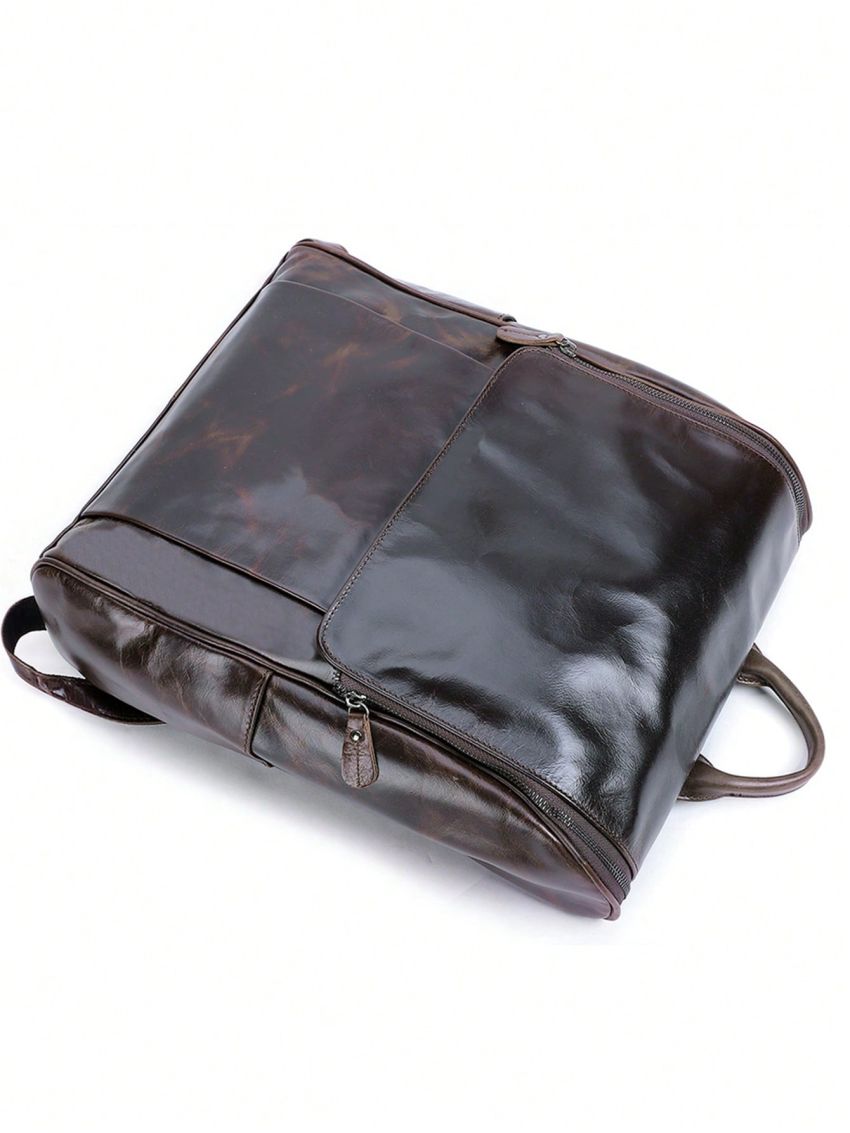 Mini Casual Daypack Brown Minimalist Genuine Leather For Daily Camping Bag