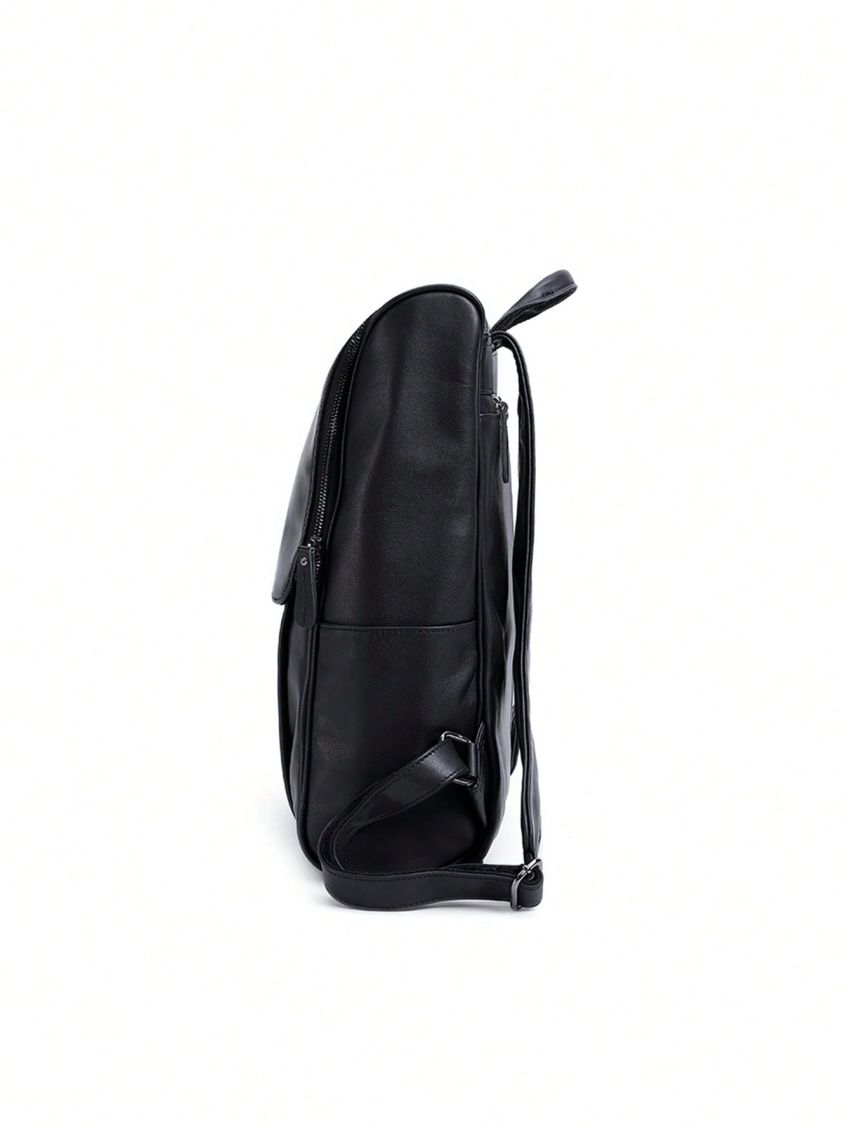 Mini Casual Daypack Black Minimalist Genuine Leather For Daily Camping Bag