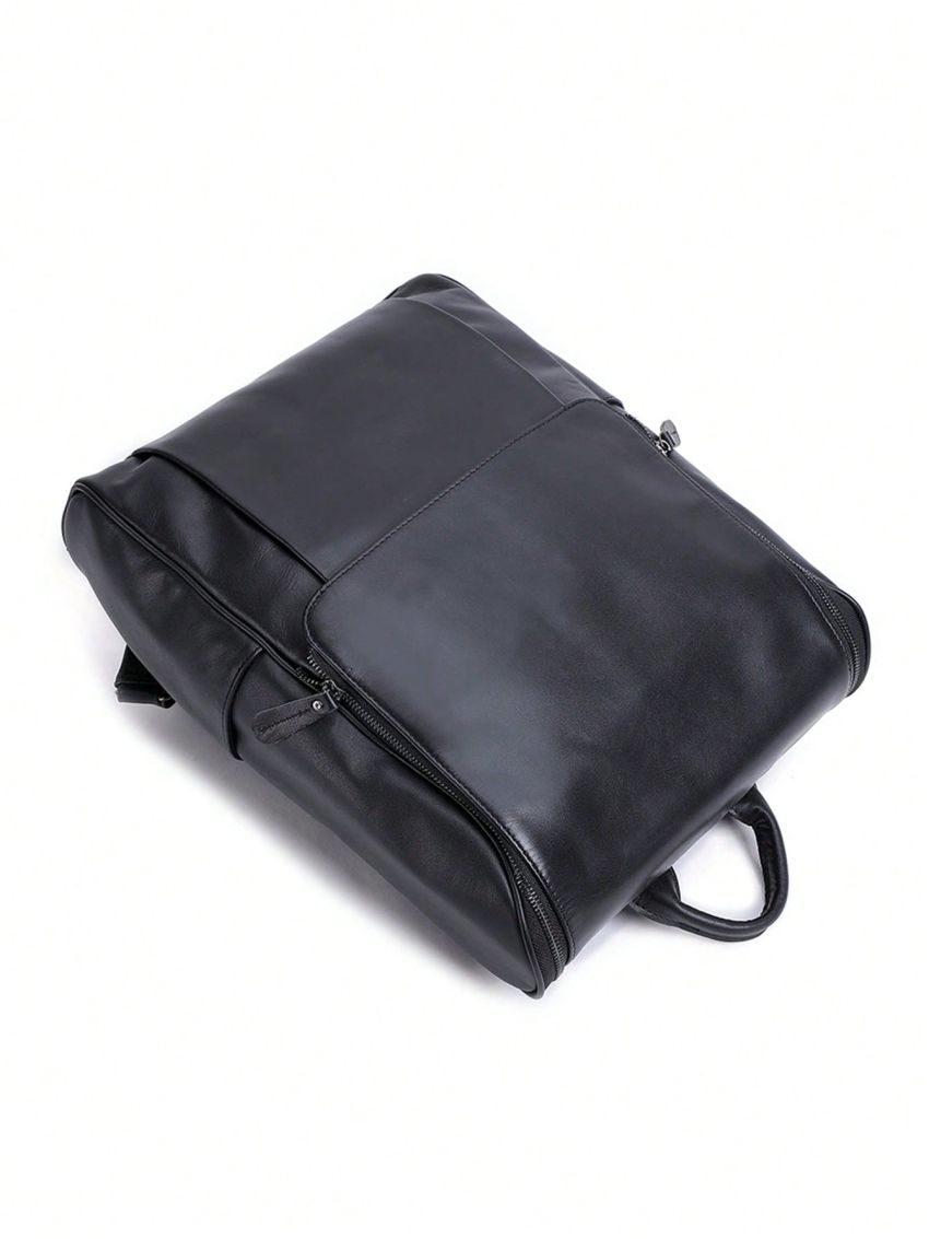 Mini Casual Daypack Black Minimalist Genuine Leather For Daily Camping Bag