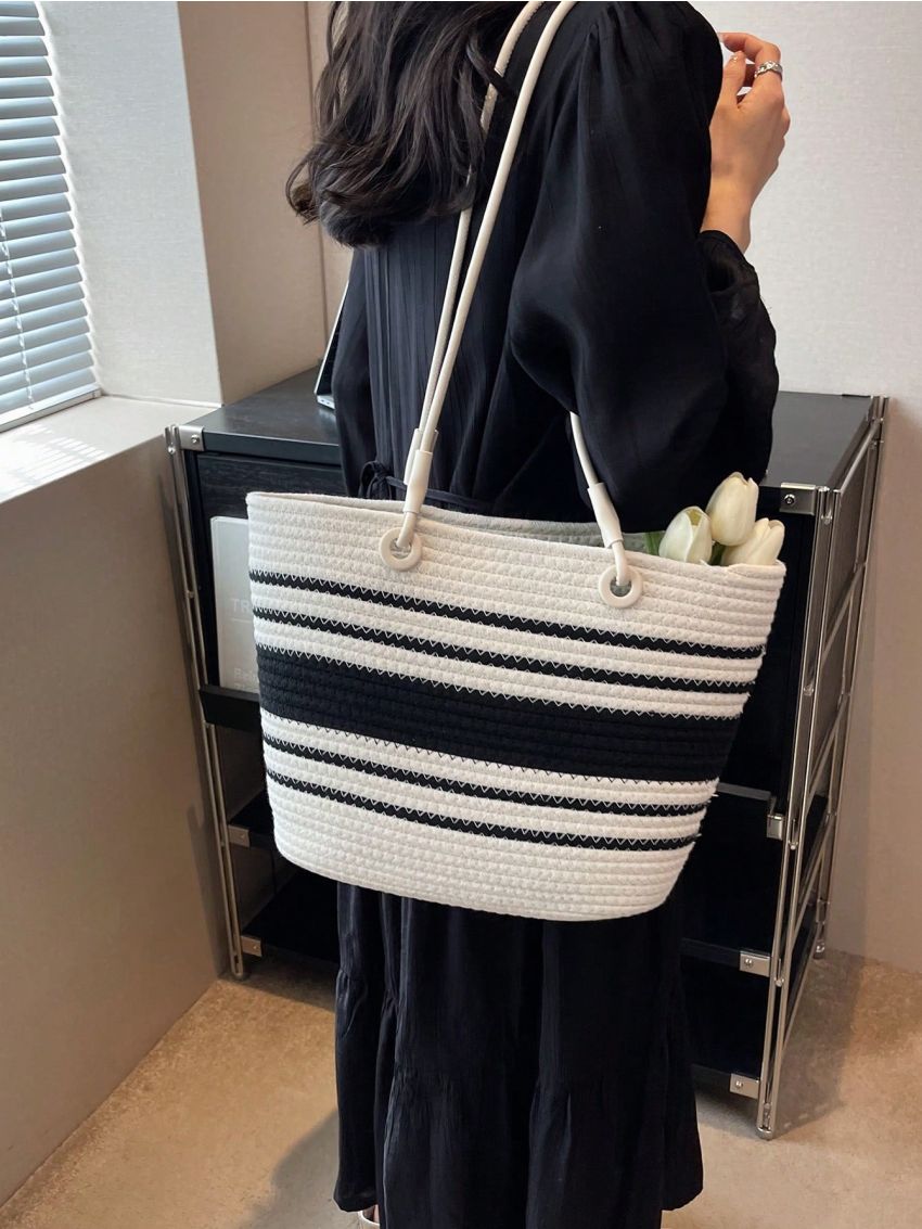Medium Crochet Bag Colorblock Double Handle For Vacation