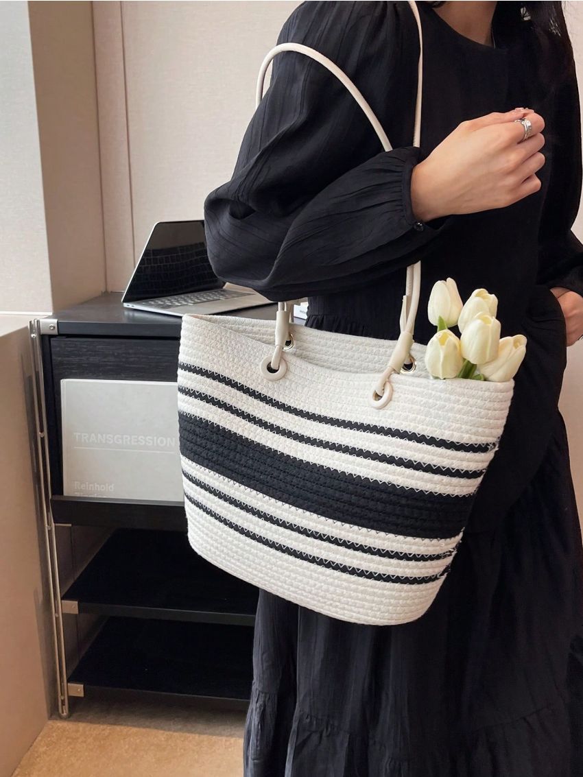 Medium Crochet Bag Colorblock Double Handle For Vacation