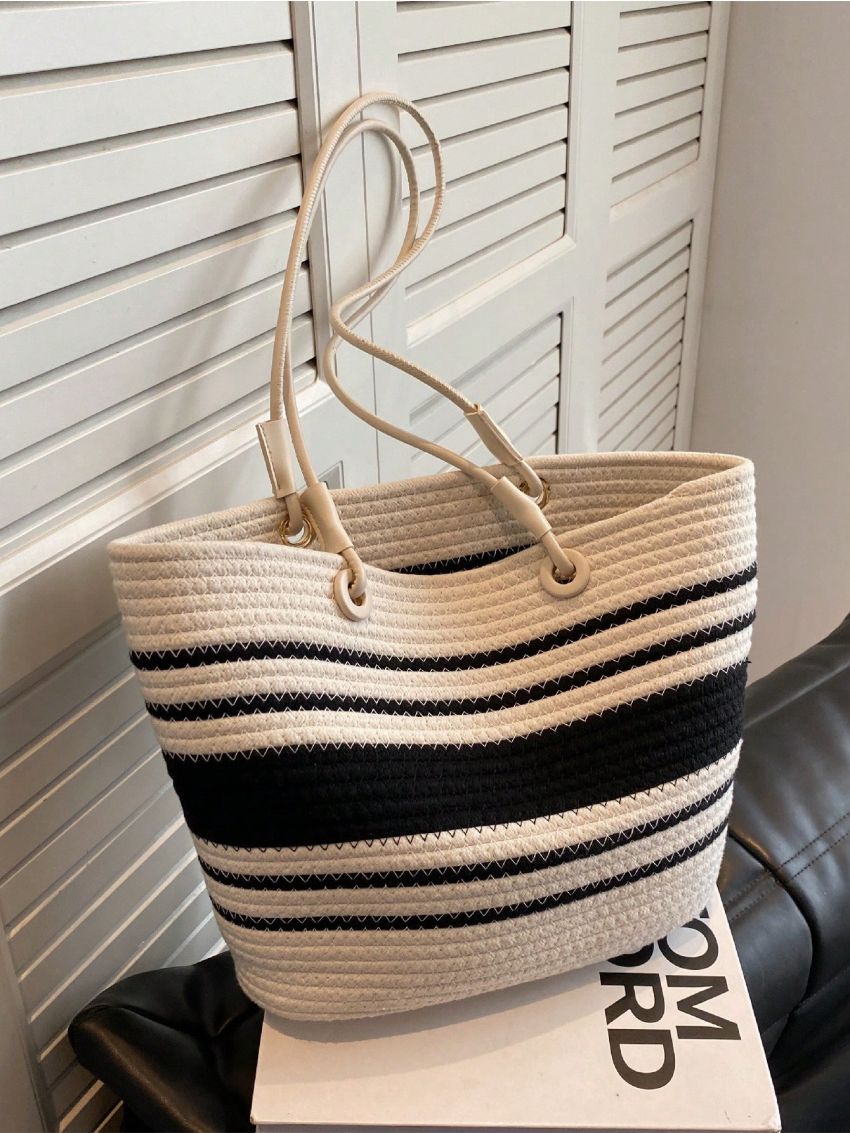 Medium Crochet Bag Colorblock Double Handle For Vacation