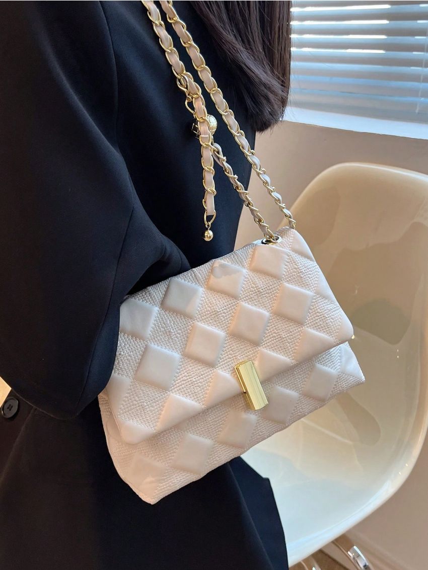 Small Square Bag Geometric Pattern Chain Strap For Work
