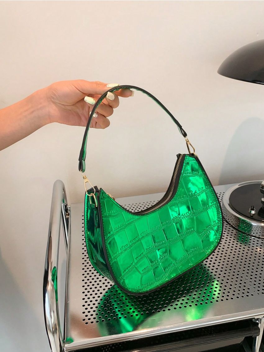 Small Hobo Bag Crocodile Embossed Top Handle