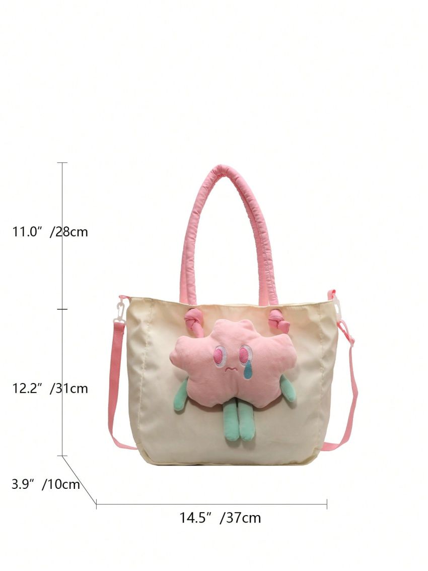 Colorblock Shoulder Tote Bag Cartoon Star Decor Double Handle