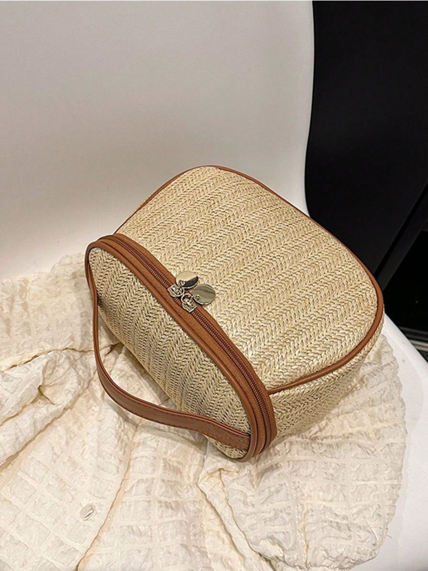 Small Straw Bag Vacation Piping Trim Zipper Paper For Summer