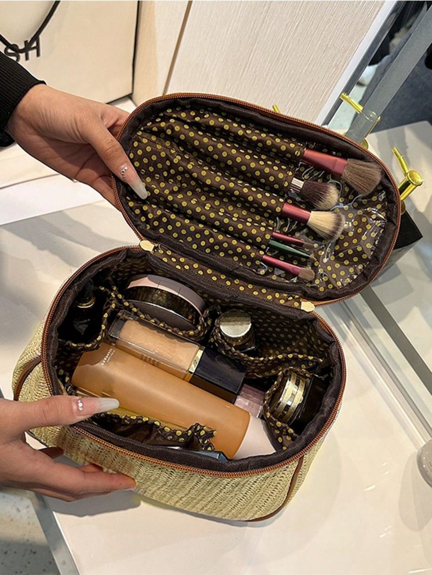 Small Straw Bag Vacation Piping Trim Zipper Paper For Summer