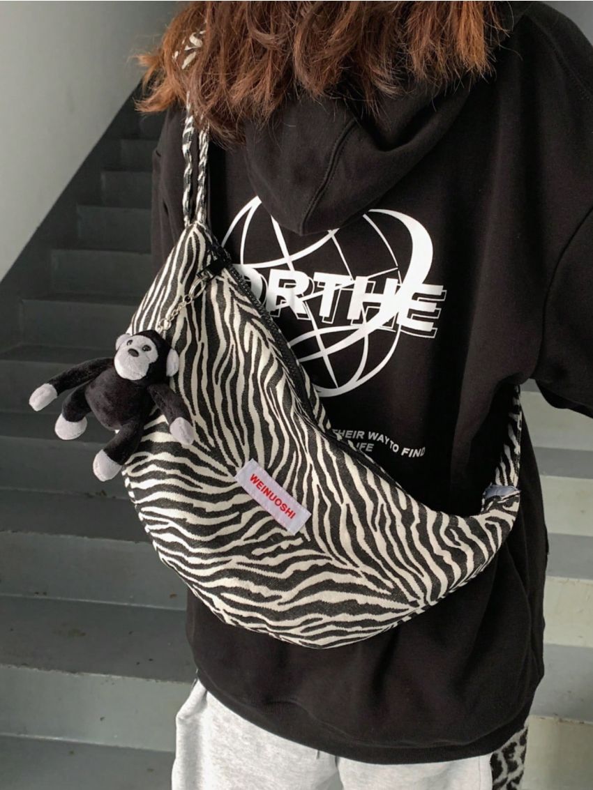 Letter Patch Fanny Pack Zebra Print Large Capacity