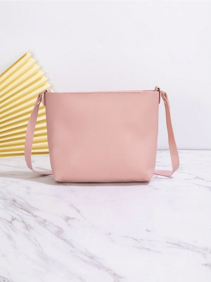 Letter Decor Square Bag PU Pink