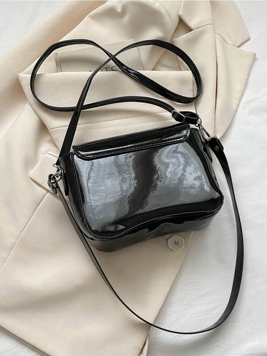 PU Square Bag Moon Decor Black Mini, Mothers Day Gift For Mom