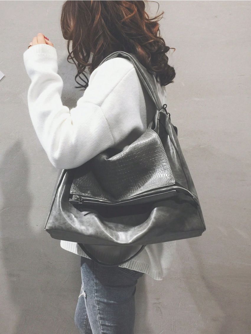 PU Hobo Bag Crocodile Embossed