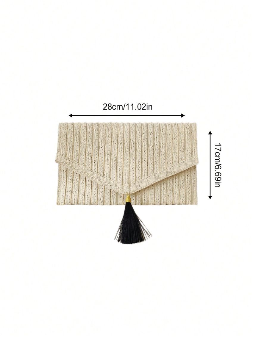 Flap Straw Bag Paper Tassel Decor