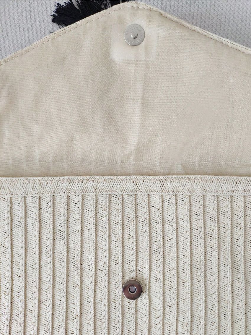 Flap Straw Bag Paper Tassel Decor