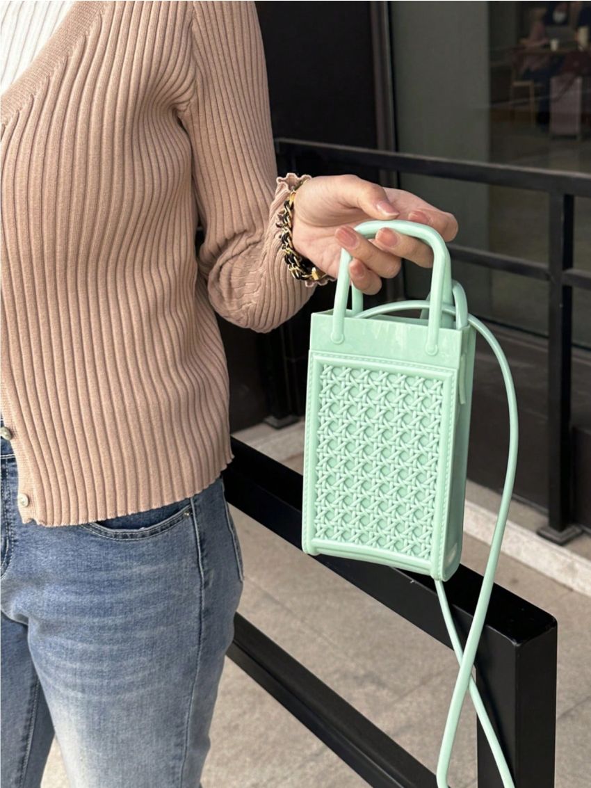 Mini Square Bag Fashionable Braided Detail Double Handle PU