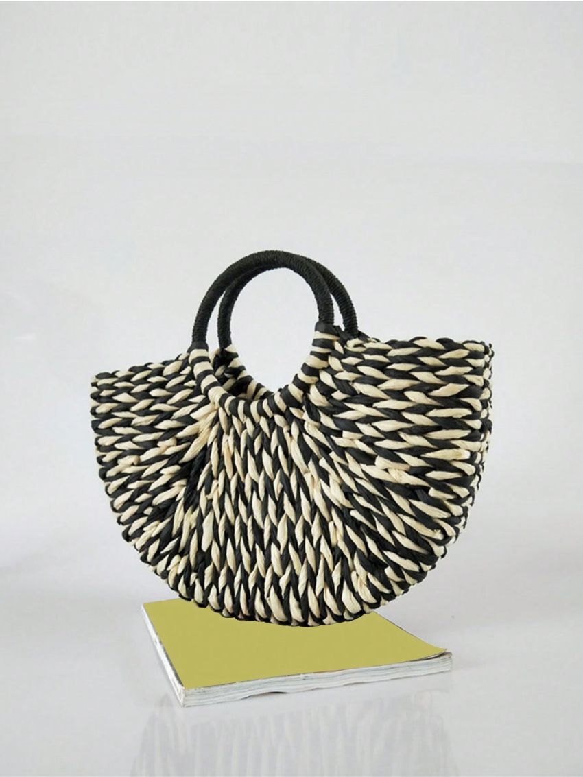 Mini Straw Bag Vacation Two Tone Top Ring