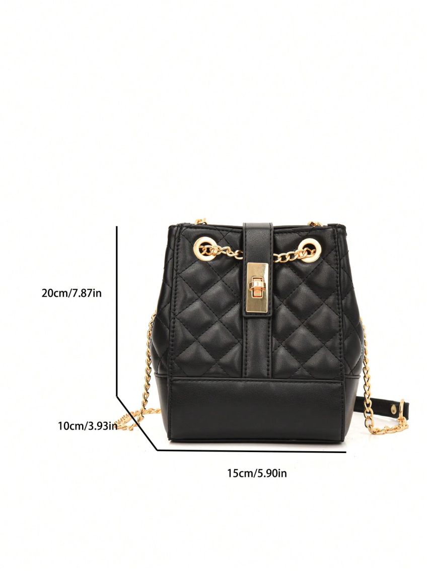 Mini Bucket Bag Quilted Detail Twist Lock Chain PU