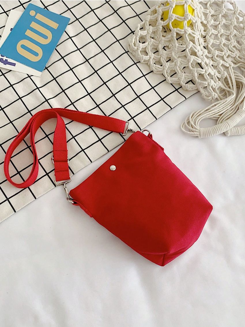 Mini Bucket Bag Letter Patch Decor Magnet Polyester