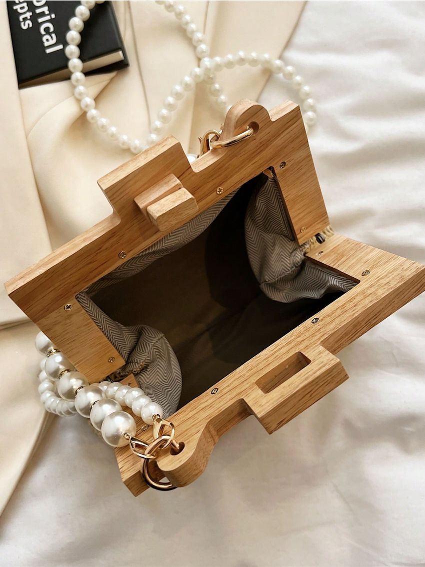 Mini Straw Bag Faux Pearl Beaded Twist Lock Vacation